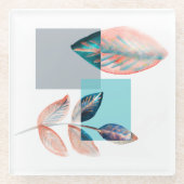 Cyan Red Leaf Glazen Onderzetter (Voorkant)