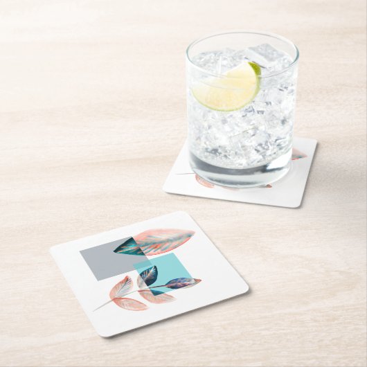 Cyan Red Leaf Kartonnen Onderzetters (Insitu)