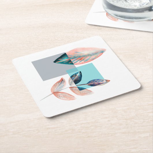 Cyan Red Leaf Kartonnen Onderzetters (Schuin)