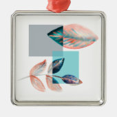 Cyan Red Leaf Metalen Ornament (Voorkant)