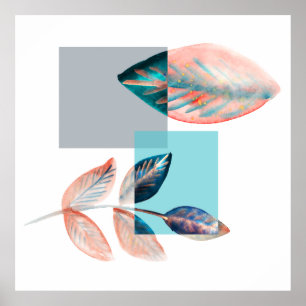 Cyan Red Leaf Poster