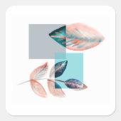 Cyan Red Leaf Vierkante Sticker (Voorkant)