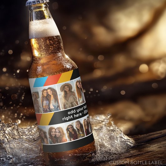 Cyan Retro Streep - 8 Foto Collage Bier Etiket