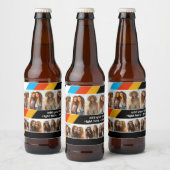 Cyan Retro Streep - 8 Foto Collage Bier Etiket (Flessen)