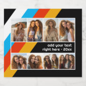 Cyan Retro Streep - 8 Foto Collage Bier Etiket (Enkel label)