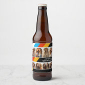 Cyan Retro Streep - 8 Foto Collage Bier Etiket (Voorkant)