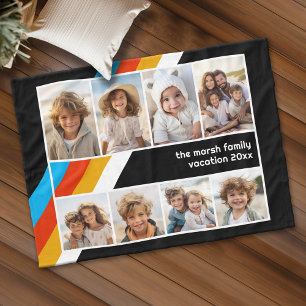Cyan Retro Streep - 8 Foto Collage Fleece Deken