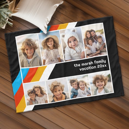 Cyan Retro Streep - 8 Foto Collage Fleece Deken