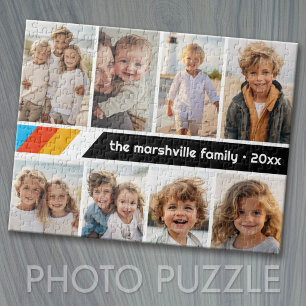 Cyan Retro Streep - 8 Foto Collage Legpuzzel