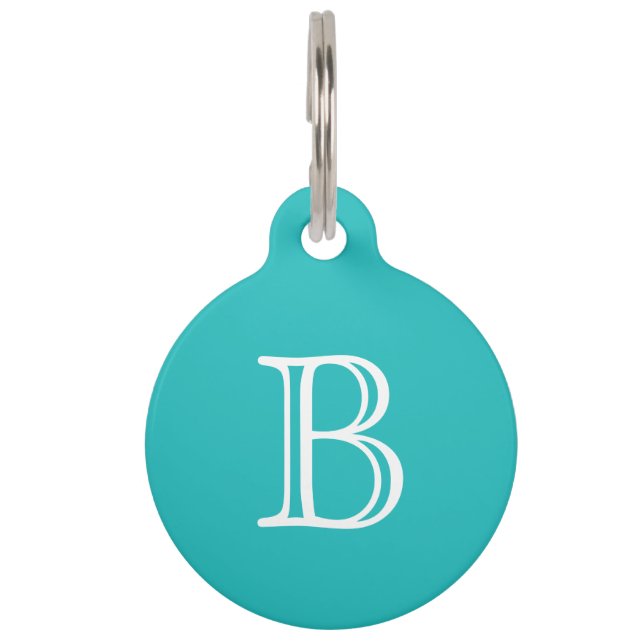 Cyan Robin Egg Blue Monogram Initiaal Huisdierpenning (Voorkant)