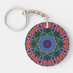 Cyan & Sapphire Kaleidoscope Mandala Sleutelhanger