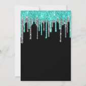 Cyan Silver Glitter schrijft zwart Quinceañera Kaart (Achterkant)