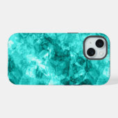 Cyan Verfrommelde Textuur iPhone 15 Case (Achterkant horizontaal)