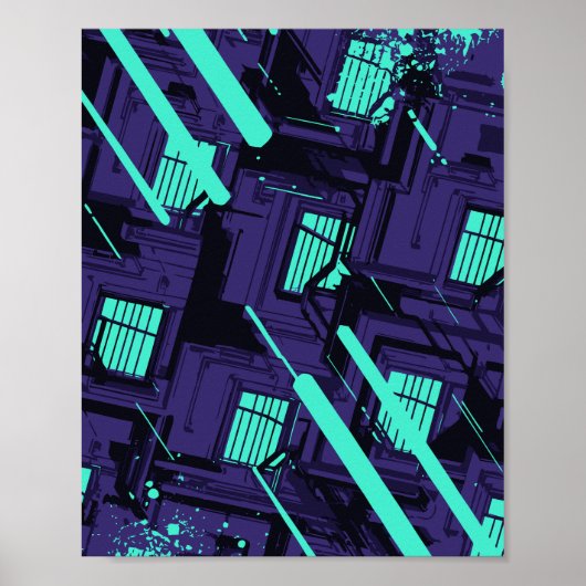 cyan windows Across a Digital Grid Poster (Voorkant)
