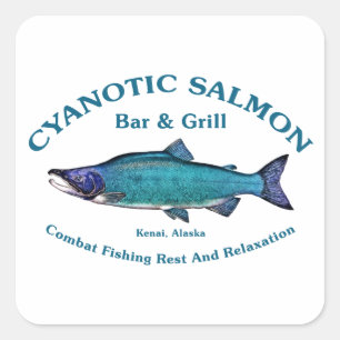 Cyanotic Salmon Bar en Grill Vierkante Sticker