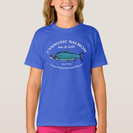 Cyanotische Zalm Bar & Grill T-shirt (Voorkant)