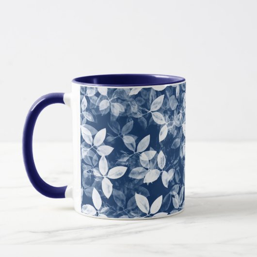 Cyanotype Blauw Blad Print Mok (Links)