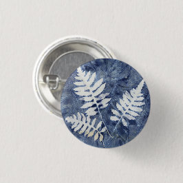 Cyanotype Blauwe Botanische Varens Pinback Knop Ronde Button 3,2 Cm