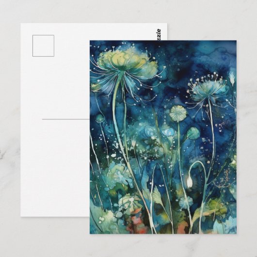 cyanotype Bloemen Briefkaart (Voorkant / Achterkant)