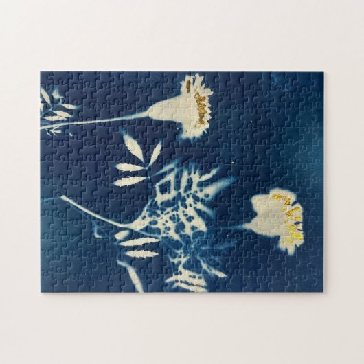 Cyanotype goudsbloem puzzel legpuzzel (Horizontaal)