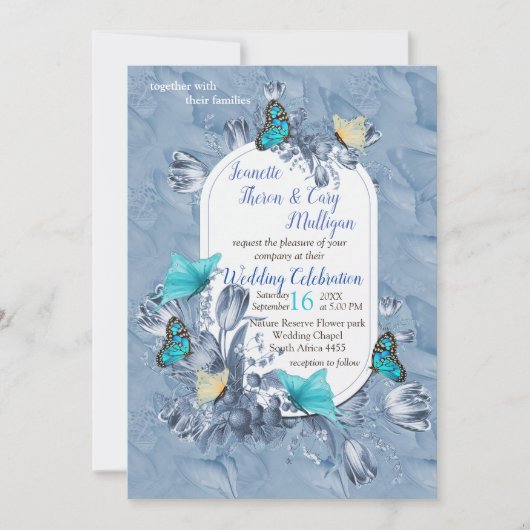 Cyanotype kleuren en Bezoekende Butterflies. Kaart (Voorkant)