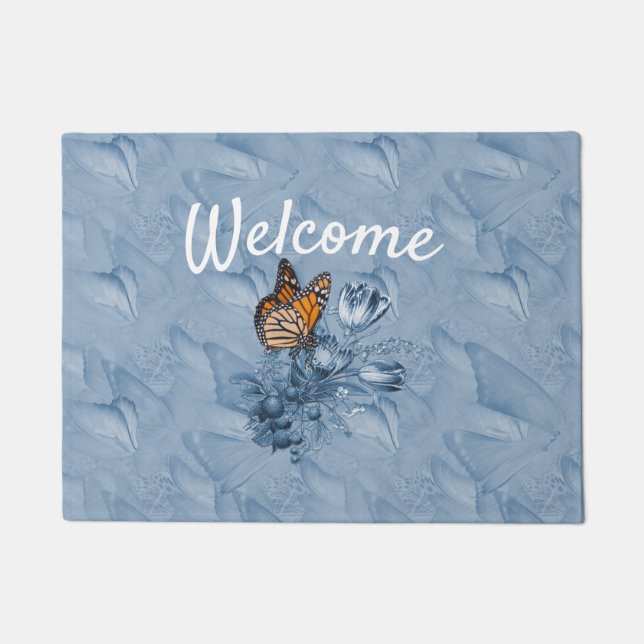 Cyanotype Moving Butterflies Deurmat (Voorkant)