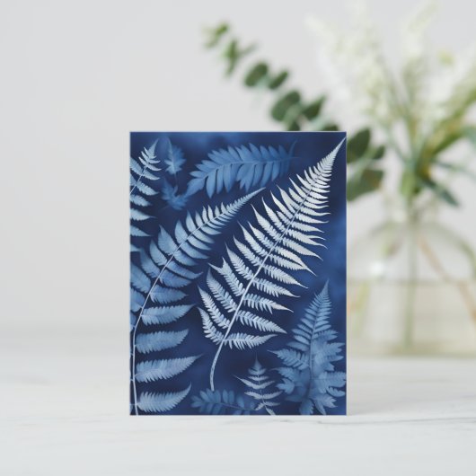 Cyanotype van de blauwe varen briefkaart (Staand voorkant)