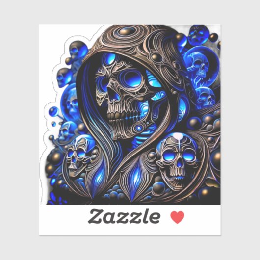 Cyber Blau Fantoom Schedel - Neon Gloei Editie Sticker (Vel)