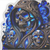 Cyber Blau Fantoom Schedel - Neon Gloei Editie Sticker (Voorkant)