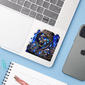 Cyber Blau Fantoom Schedel - Neon Gloei Editie Sticker (Laptop met iPhone)