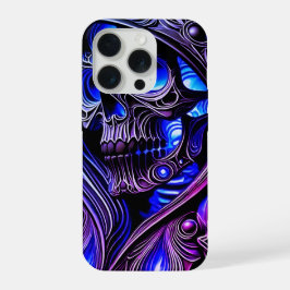Cyber Blau Fantoom Schedel - Neon Gloeiende Editie iPhone 15 Pro Case