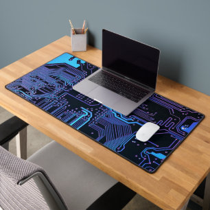 Cyber Blauwe PCB-printplaat Spoorpatroon Kunst Bureaumat