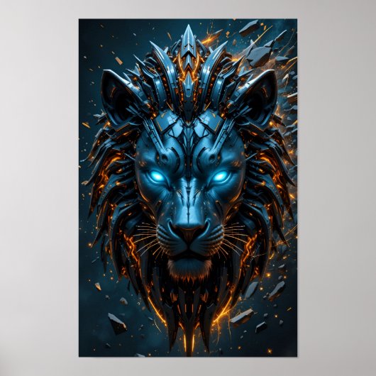 Cyber Blauwoog Leeuw Poster (Voorkant)