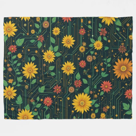 Cyber Bloom Fleece Deken (Voorkant (Horizontaal))