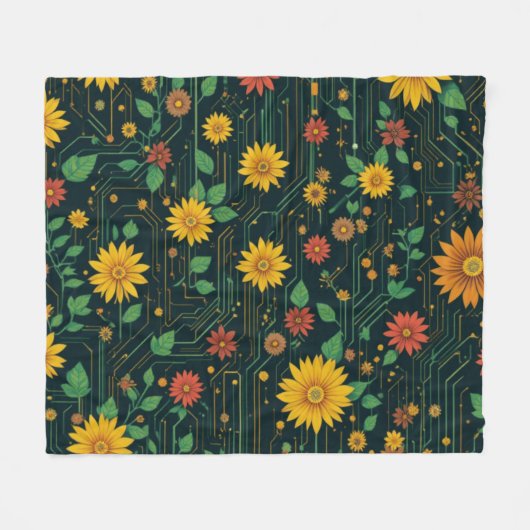 Cyber Bloom Fleece Deken (Voorkant (Horizontaal))