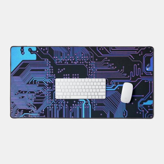 Cyber Blue PCB Circuit Board Trace Pattern Art Bureaumat (Keyboard & Muis)