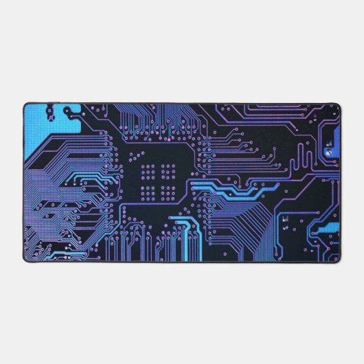 Cyber Blue PCB Circuit Board Trace Pattern Art Bureaumat (Voorkant)