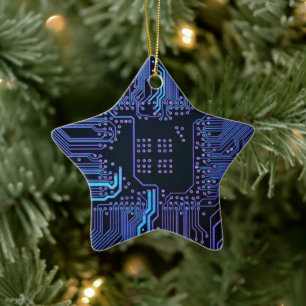 Cyber Blue PCB Printplaat Spoorpatroon Kunst Keramisch Ornament