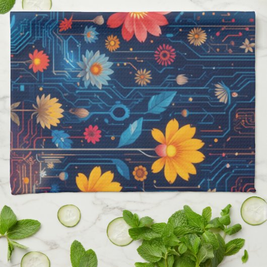 Cyber Blueish Bloom Theedoek (Gevouwen)