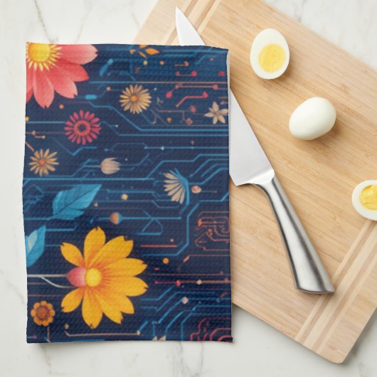 Cyber Blueish Bloom Theedoek (Quarter Fold)