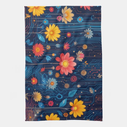 Cyber Blueish Bloom Theedoek (Verticaal)