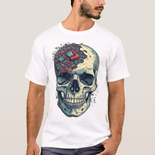 Cyber Brain E-Waste Schedel Retro Comic Streetwear T-shirt