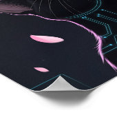 Cyber Cat Blossom Gaze | Noir Futuristic Feline Poster (Hoek)