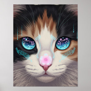 Cyber Cat Dreamscape Futuristische Feline Art Poster