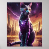 Cyber Cat Poster – futuristische Sci-Fi Feline Wal (Voorkant)