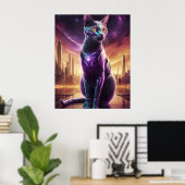 Cyber Cat Poster – futuristische Sci-Fi Feline Wal (Thuiskantoor)