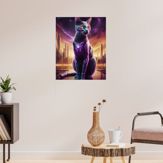 Cyber Cat Poster – futuristische Sci-Fi Feline Wal (Woonkamer 3)