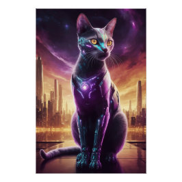 Cyber Cat Poster – futuristische Sci-Fi Feline Wal
