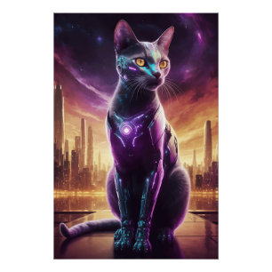 Cyber Cat Poster – futuristische Sci-Fi Feline Wal