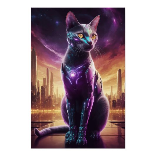 Cyber Cat Poster – futuristische Sci-Fi Feline Wal (Voorkant)